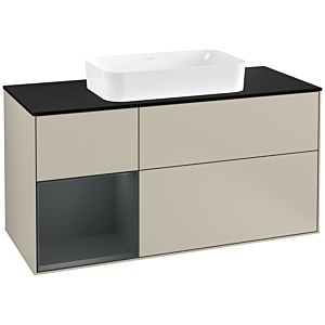 Villeroy und Boch Finion Waschtischunterschrank F292HGHH 120cm, Abdeckplatte black matt, Regal links Midnight Blue Matt Lacquer, Sand Matt Lacquer