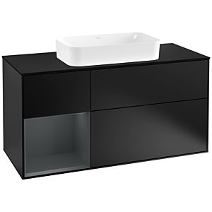 Villeroy und Boch Finion Waschtischunterschrank F292HGPD 120cm, Abdeckplatte black matt, Regal links Midnight Blue Matt Lacquer, Black matt lacquer