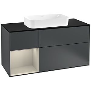 Villeroy und Boch Finion Waschtischunterschrank F292HHHG 120cm, Abdeckplatte black matt, Regal links Sand Matt Lacquer, Midnight Blue Matt Lacquer