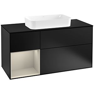 Villeroy et Boch Finion Villeroy et Boch F292HHPD 120cm, couvercle noir mat, étagère gauche Sand Matt Lacquer , laqué noir mat