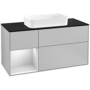 Villeroy and Boch Finion Villeroy and Boch Finion F292MTGJ 120cm, cover plate black matt, shelf left white matt lacquer, light gray matt