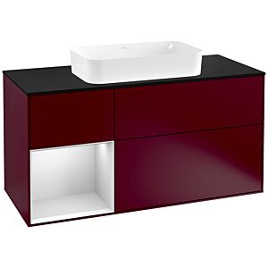 Villeroy et Boch Finion Villeroy et Boch F292MTHB 120cm, plaque de finition noir mat, étagère gauche laqué blanc mat, Peony Matt