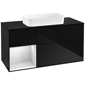 Villeroy und Boch Finion Waschtischunterschrank F292MTPH 120cm, Abdeckplatte black matt, Regal links White matt lacquer, Glossy Black Lacquer