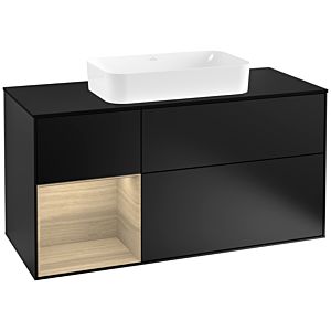 Villeroy und Boch Finion Waschtischunterschrank F292PCPD 120cm, Abdeckplatte black matt, Regal links Oak Veneer, Black matt lacquer