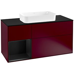 Villeroy et Boch Finion Villeroy et Boch F292PDHB 120cm, plaque de finition noir mat, étagère gauche laqué noir mat, Peony Matt