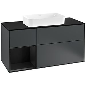 Villeroy et Boch Finion Villeroy et Boch F292PDHG 120cm, plaque de finition noir mat, étagère gauche laqué noir mat, Midnight Blue Matt Lacquer