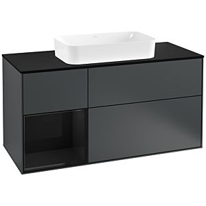Villeroy und Boch Finion Waschtischunterschrank F292PHHG 120cm, Abdeckplatte black matt, Regal links Glossy Black Lacquer, Midnight Blue Matt Lacquer