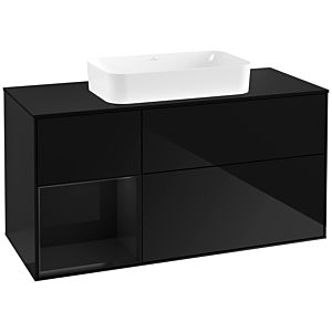 Villeroy und Boch Finion Waschtischunterschrank F292PHPH 120cm, Abdeckplatte black matt, Regal links Glossy Black Lacquer, Glossy Black Lacquer