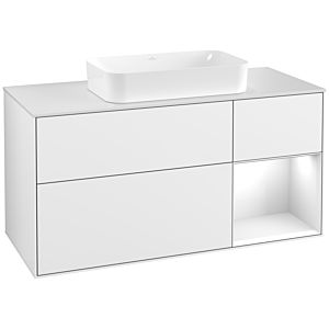 Villeroy und Boch Finion Waschtischunterschrank F301GFGF 120cm, Abdeckplatte white matt, Regal rechts Glossy white lacquer, Glossy white lacquer