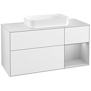 Villeroy und Boch Finion Waschtischunterschrank F301GJGF 120cm, Abdeckplatte white matt, Regal rechts Light grey matt, Glossy white lacquer