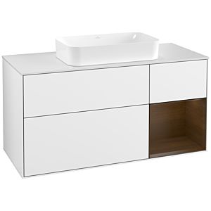 Villeroy et Boch Finion Villeroy et Boch F301GNGF 120cm, couvercle blanc mat, étagère droite placage noyer, laqué blanc brillant