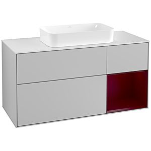 Villeroy und Boch Finion Waschtischunterschrank F301HBGJ 120cm, Abdeckplatte white matt, Regal rechts Peony, Light grey matt