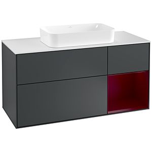 Villeroy und Boch Finion Waschtischunterschrank F301HBHG 120cm, Abdeckplatte white matt, Regal rechts Peony, Midnight Blue Matt Lacquer