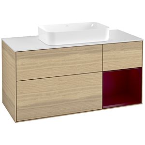 Villeroy und Boch Finion Waschtischunterschrank F301HBPC 120cm, Abdeckplatte white matt, Regal rechts Peony, Oak Veneer