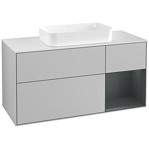 Villeroy und Boch Finion Waschtischunterschrank F301HGGJ 120cm, Abdeckplatte white matt, Regal rechts Midnight Blue Matt Lacquer, Light grey matt