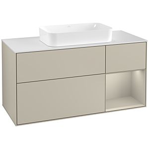 Villeroy und Boch Finion Waschtischunterschrank F301HHHH 120cm, Abdeckplatte white matt, Regal rechts Sand Matt, Sand Matt Lacquer