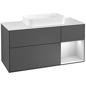 Villeroy et Boch Finion Villeroy et Boch F301MTGK 120cm, plaque de recouvrement blanc mat, étagère à droite laqué blanc mat, anthracite mat