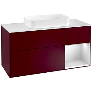 Villeroy et Boch Finion Villeroy et Boch F301MTHB 120cm, plaque de recouvrement blanc mat, étagère à droite laqué blanc mat, Peony Matt
