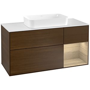 Villeroy und Boch Finion Waschtischunterschrank F301PCGN 120cm, Abdeckplatte white matt, Regal rechts Oak Veneer, Walnut veneer