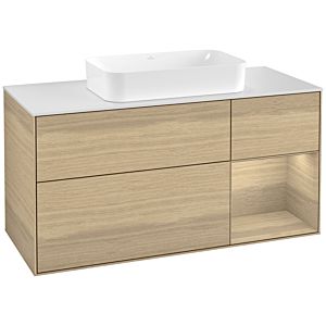 Villeroy und Boch Finion Waschtischunterschrank F301PCPC 120cm, Abdeckplatte white matt, Regal rechts Oak Veneer, Oak Veneer