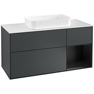 Villeroy und Boch Finion Waschtischunterschrank F301PDHG 120cm, Abdeckplatte white matt, Regal rechts Black matt lacquer, Midnight Blue Matt Lacquer