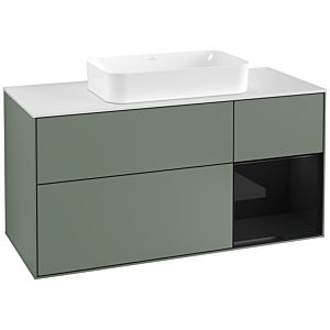 Villeroy und Boch Finion Waschtischunterschrank F301PHGM 120cm, Abdeckplatte white matt, Regal rechts Glossy Black Lacquer, Olive Matt Lacquer