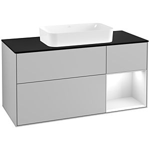 Villeroy and Boch Finion Villeroy and Boch Finion F302GFGJ 120cm, cover plate black matt, shelf on the right glossy white lacquer, light gray matt