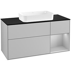 Villeroy und Boch Finion Waschtischunterschrank F302GJGJ 120cm, Abdeckplatte black matt, Regal rechts Light grey matt, Light grey matt