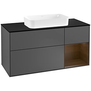 Villeroy und Boch Finion Waschtischunterschrank F302GNGK 120cm, Abdeckplatte black matt, Regal rechts Walnut veneer, Anthracite matt
