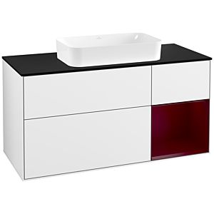 Villeroy et Boch Finion Villeroy et Boch F302HBGF 120cm, plaque de finition noir mat, étagère à droite Peony , laqué blanc brillant