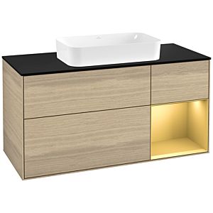 Villeroy et Boch Finion Villeroy et Boch F302HFPC 120cm, plaque de finition noir mat, étagère droite or mat, Oak Veneer