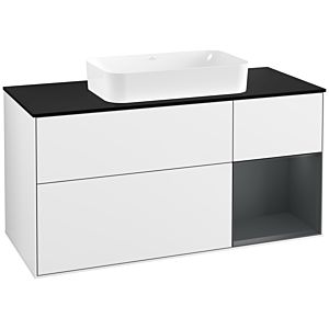 Villeroy und Boch Finion Waschtischunterschrank F302HGGF 120cm, Abdeckplatte black matt, Regal rechts Midnight Blue Matt Lacquer, Glossy white lacquer