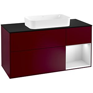 Villeroy und Boch Finion Waschtischunterschrank F302MTHB 120cm, Abdeckplatte black matt, Regal rechts White matt lacquer, Peony Matt