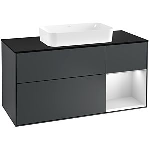 Villeroy et Boch Finion Villeroy et Boch F302MTHG 120cm, plaque de finition noir mat, étagère à droite laqué blanc mat, Midnight Blue Matt Lacquer