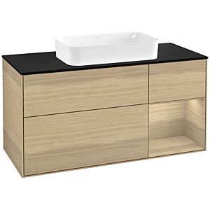 Villeroy und Boch Finion Waschtischunterschrank F302PCPC 120cm, Abdeckplatte black matt, Regal rechts Oak Veneer, Oak Veneer