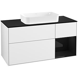 Villeroy und Boch Finion Waschtischunterschrank F302PHGF 120cm, Abdeckplatte black matt, Regal rechts Glossy Black Lacquer, Glossy white lacquer