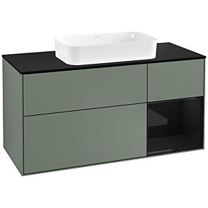 Villeroy und Boch Finion Waschtischunterschrank F302PHGM 120cm, Abdeckplatte black matt, Regal rechts Glossy Black Lacquer, Olive Matt Lacquer