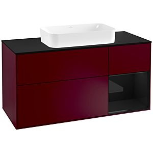 Villeroy und Boch Finion Waschtischunterschrank F302PHHB 120cm, Abdeckplatte black matt, Regal rechts Glossy Black Lacquer, Peony Matt