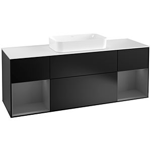 Villeroy et Boch Finion Villeroy et Boch F331GKPD 160x60,3cm, plateau blanc mat, étagères laqué anthracite mat, laqué noir mat