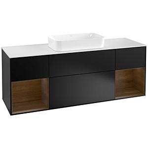 Villeroy und Boch Finion Waschtischunterschrank F331GNPD 160x60,3cm, Abdeckplatte white matt, Regale Walnut veneer, Black matt lacquer