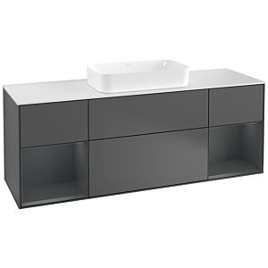 Villeroy und Boch Finion Waschtischunterschrank F331HGGK 160x60,3cm, Abdeckplatte white matt, Regale Midnight matt lacquer, Anthracite matt