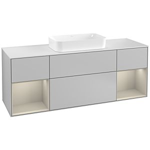 Villeroy und Boch Finion Waschtischunterschrank F331HHGJ 160x60,3cm, Abdeckplatte white matt, Regale sand matt lacquer, Light grey matt