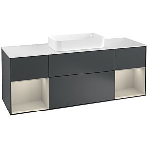 Villeroy und Boch Finion Waschtischunterschrank F331HHHG 160x60,3cm, Abdeckplatte white matt, Regale sand matt lacquer, Midnight Blue Matt Lacquer