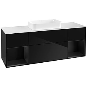 Villeroy und Boch Finion Waschtischunterschrank F331PDPH 160x60,3cm, Abdeckplatte white matt, Regale Black matt lacquer, Glossy Black Lacquer