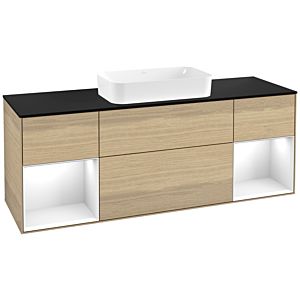 Villeroy et Boch Finion Villeroy et Boch F332GFPC 160x60,3cm, plaque de finition noir mat, étagères laqué blanc brillant, Oak Veneer