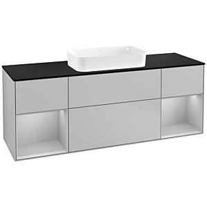 Villeroy und Boch Finion Waschtischunterschrank F332GJGJ 160x60,3cm, Abdeckplatte black matt, Regale Light grey matt lacquer, Light grey matt