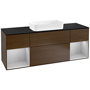 Villeroy und Boch Finion Waschtischunterschrank F332GJGN 160x60,3cm, Abdeckplatte black matt, Regale Light grey matt lacquer, Walnut veneer