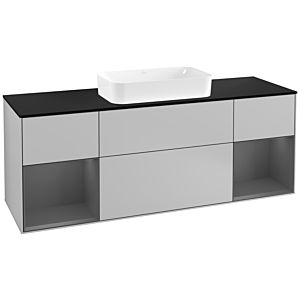 Villeroy und Boch Finion Waschtischunterschrank F332GKGJ 160x60,3cm, Abdeckplatte black matt, Regale Anthracite matt lacquer, Light grey matt