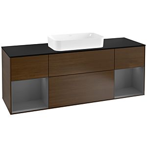 Villeroy und Boch Finion Waschtischunterschrank F332GKGN 160x60,3cm, Abdeckplatte black matt, Regale Anthracite matt lacquer, Walnut veneer