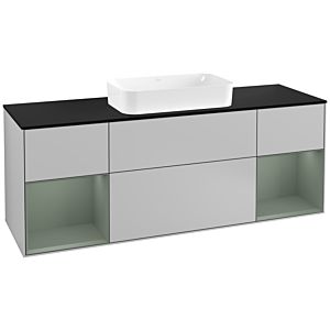 Villeroy und Boch Finion Waschtischunterschrank F332GMGJ 160x60,3cm, Abdeckplatte black matt, Regale Olive matt lacquer, Light grey matt